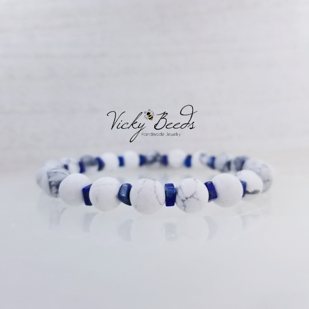 Howlite & Lapis Lazuli Beaded Stretch Bracelet